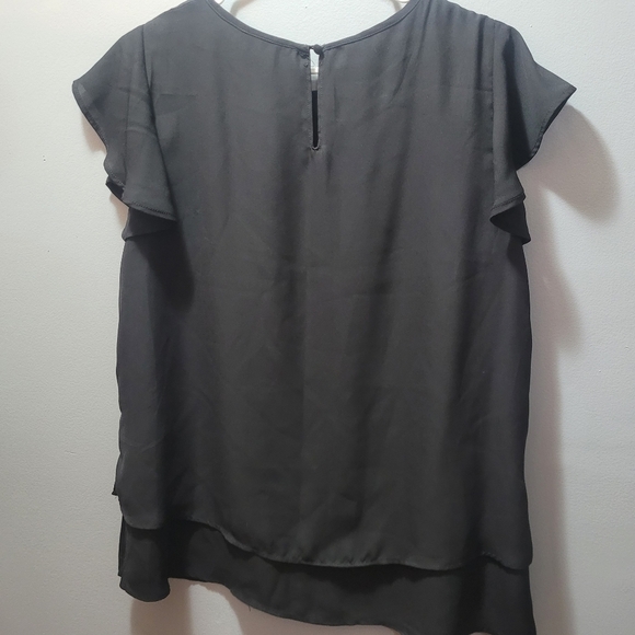 Zac & Rachel Black Layered Short Flutter Sleeve Top M - Picture 3 of 6